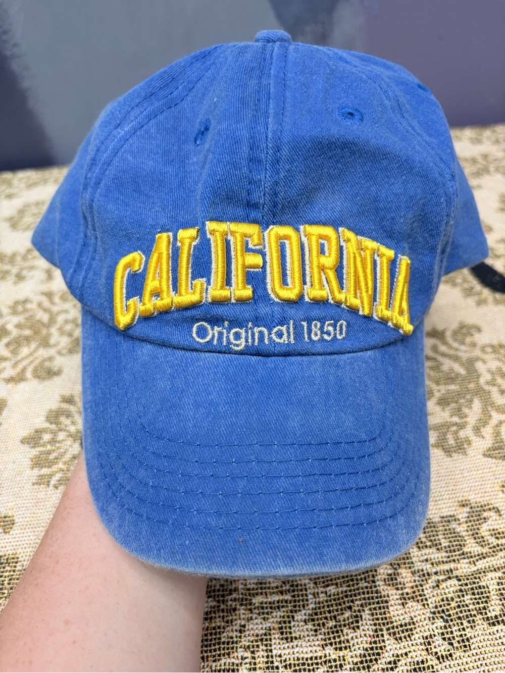 Robin Ruth California Original 1850 Blue Yellow Embroidered Baseball Cap Hat